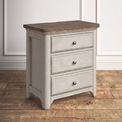 Nightstand, 3 Drawers, Solid and Engineered Wood, Chestnut and Antique White