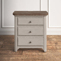 Nightstand, 3 Drawers, Solid and Engineered Wood, Chestnut and Antique White