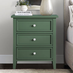 Nightstand, 3 Drawers, Solid and Engineered Wood, Green