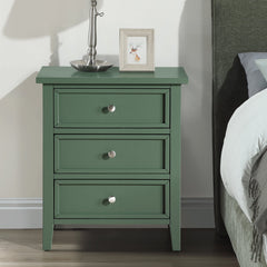 Nightstand, 3 Drawers, Solid and Engineered Wood, Green