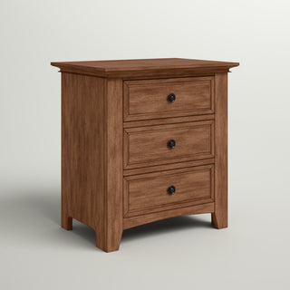 Nightstand, 3 Drawers, Solid and Engineered Wood, USB Ports, Oak