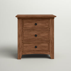 Nightstand, 3 Drawers, Solid and Engineered Wood, USB Ports, Oak