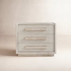 Nightstand, 3 Drawers, Solid and Manufactured Wood, Beige