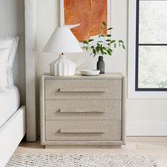 Nightstand, 3 Drawers, Solid and Manufactured Wood, Beige