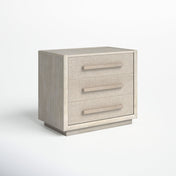 Nightstand, 3 Drawers, Solid and Manufactured Wood, Beige