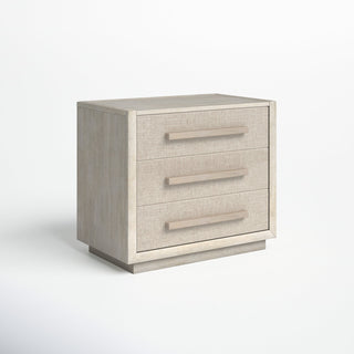 Nightstand, 3 Drawers, Solid and Manufactured Wood, Beige