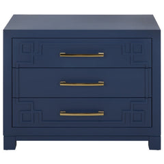 Nightstand, 3 Drawers, Solid and Manufactured Wood, Blue, Brass Handles