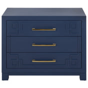 Nightstand, 3 Drawers, Solid and Manufactured Wood, Blue, Brass Handles