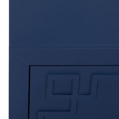Nightstand, 3 Drawers, Solid and Manufactured Wood, Blue, Brass Handles