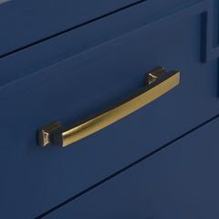 Nightstand, 3 Drawers, Solid and Manufactured Wood, Blue, Brass Handles