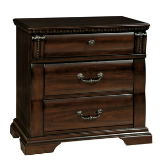 Nightstand, 3 Drawers, Solid and Manufactured Wood, Mahogany