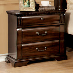 Nightstand, 3 Drawers, Solid and Manufactured Wood, Mahogany