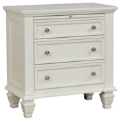 Nightstand, 3 Drawers, Solid and Manufactured Wood, Silver Handles