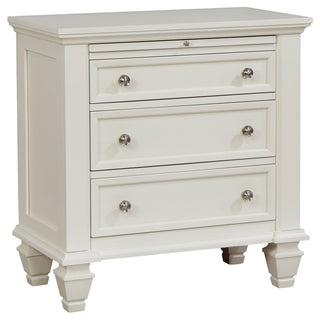 Nightstand, 3 Drawers, Solid and Manufactured Wood, Silver Handles