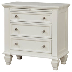 Nightstand, 3 Drawers, Solid and Manufactured Wood, Silver Handles