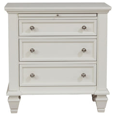 Nightstand, 3 Drawers, Solid and Manufactured Wood, Silver Handles