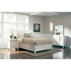 Nightstand, 3 Drawers, Solid and Manufactured Wood, White, Silver Handles