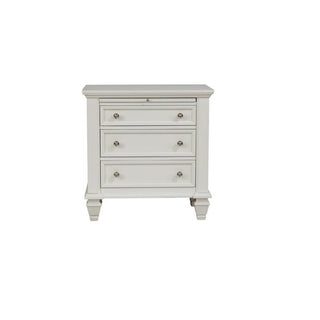 Nightstand, 3 Drawers, Solid and Manufactured Wood, White, Silver Handles