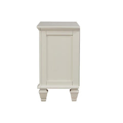 Nightstand, 3 Drawers, Solid and Manufactured Wood, White, Silver Handles