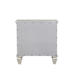 Nightstand, 3 Drawers, Solid and Manufactured Wood, White, Silver Handles