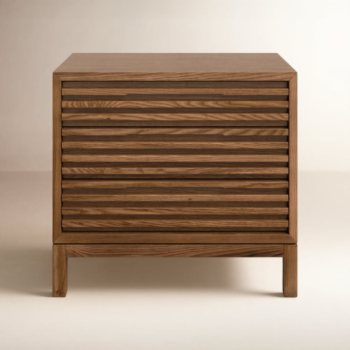 Nightstand, 3 Drawers, Solid Ash Wood, Mid-Century Modern Style