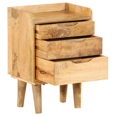 Nightstand, 3 Drawers, Solid Mango Wood, Retro Style