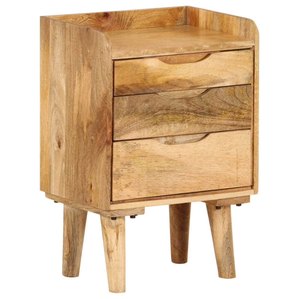 Nightstand, 3 Drawers, Solid Mango Wood, Retro Style