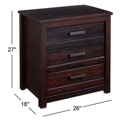Nightstand, 3 Drawers, Solid Pine Wood, Antique Walnut