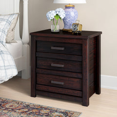 Nightstand, 3 Drawers, Solid Pine Wood, Antique Walnut