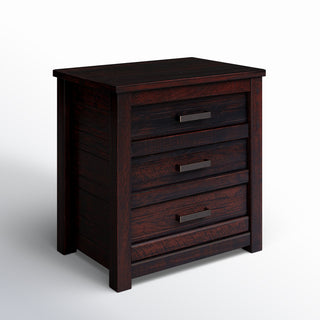 Nightstand, 3 Drawers, Solid Pine Wood, Antique Walnut