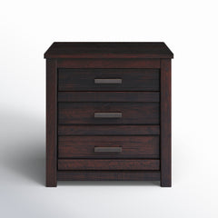 Nightstand, 3 Drawers, Solid Pine Wood, Antique Walnut