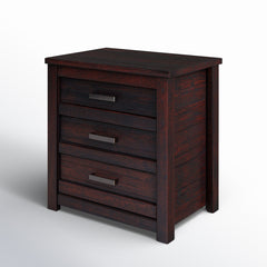 Nightstand, 3 Drawers, Solid Pine Wood, Antique Walnut