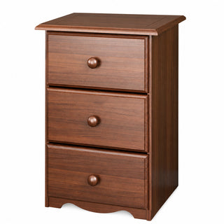 Nightstand, 3 Drawers, Solid Pine Wood, Mocha Finish