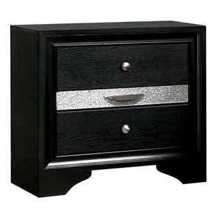 Nightstand, 3 Drawers, Solid Rubberwood and Engineered Wood, Black