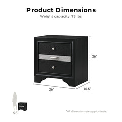 Nightstand, 3 Drawers, Solid Rubberwood and Engineered Wood, Black
