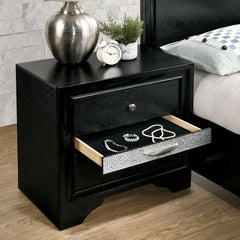 Nightstand, 3 Drawers, Solid Rubberwood and Engineered Wood, Black