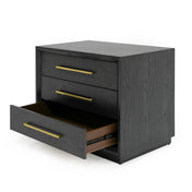 Nightstand, 3 Drawers, Solid Wood and MDF, Gray, Gold Handles