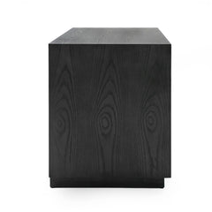Nightstand, 3 Drawers, Solid Wood and MDF, Gray, Gold Handles