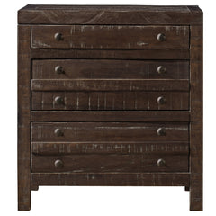 Nightstand, 3 Drawers, Solid Wood, Brown, Gold Handles