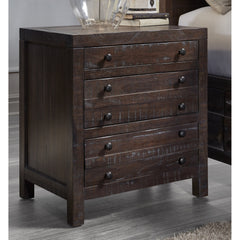 Nightstand, 3 Drawers, Solid Wood, Brown, Gold Handles
