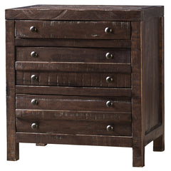 Nightstand, 3 Drawers, Solid Wood, Brown, Gold Handles
