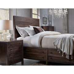 Nightstand, 3 Drawers, Solid Wood, Brown, Gold Handles