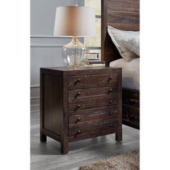 Nightstand, 3 Drawers, Solid Wood, Brown, Gold Handles