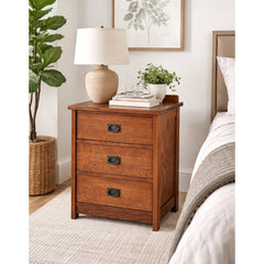 Nightstand, 3 Drawers, Solid Wood Frame and Top, Brown