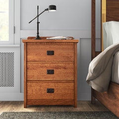 Nightstand, 3 Drawers, Solid Wood Frame and Top, Brown