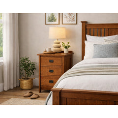 Nightstand, 3 Drawers, Solid Wood Frame and Top, Brown