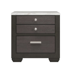 Nightstand, 3 Drawers, Solid Wood Frame, White and Brown, Silver Pulls
