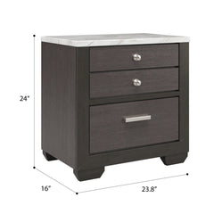 Nightstand, 3 Drawers, Solid Wood Frame, White and Brown, Silver Pulls