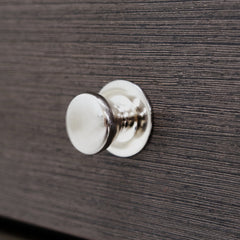 Nightstand, 3 Drawers, Solid Wood Frame, White and Brown, Silver Pulls