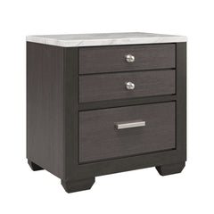 Nightstand, 3 Drawers, Solid Wood Frame, White and Brown, Silver Pulls